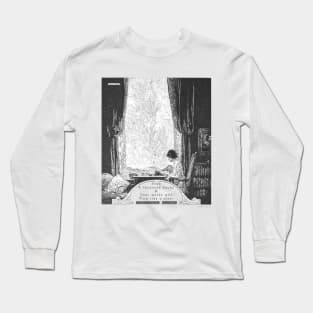 Virginia Woolf Book and Reading Quote Franklin Booth Woman in Library Writing Dark Academia Ink Illustration Long Sleeve T-Shirt